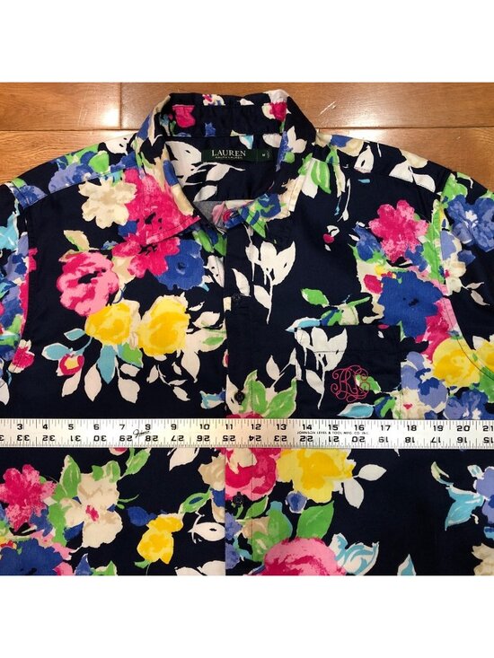Lauren Ralph Lauren Floral Button Front 3/4 Sleeve Tunic Shirt Size M - Picture 8 of 10